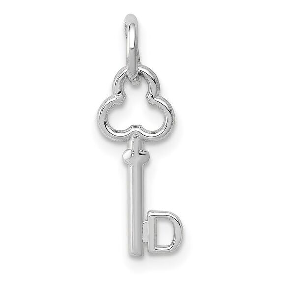 14k White Gold, Hannah Collection, Mini Initial D Shamrock Key Charm - Picture 1 of 5